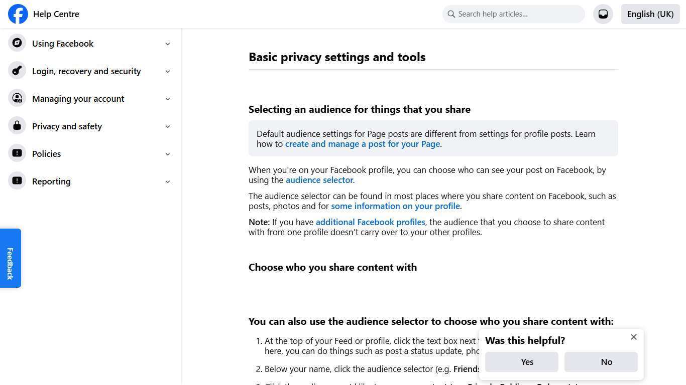 Basic privacy settings and tools | Facebook Help Centre